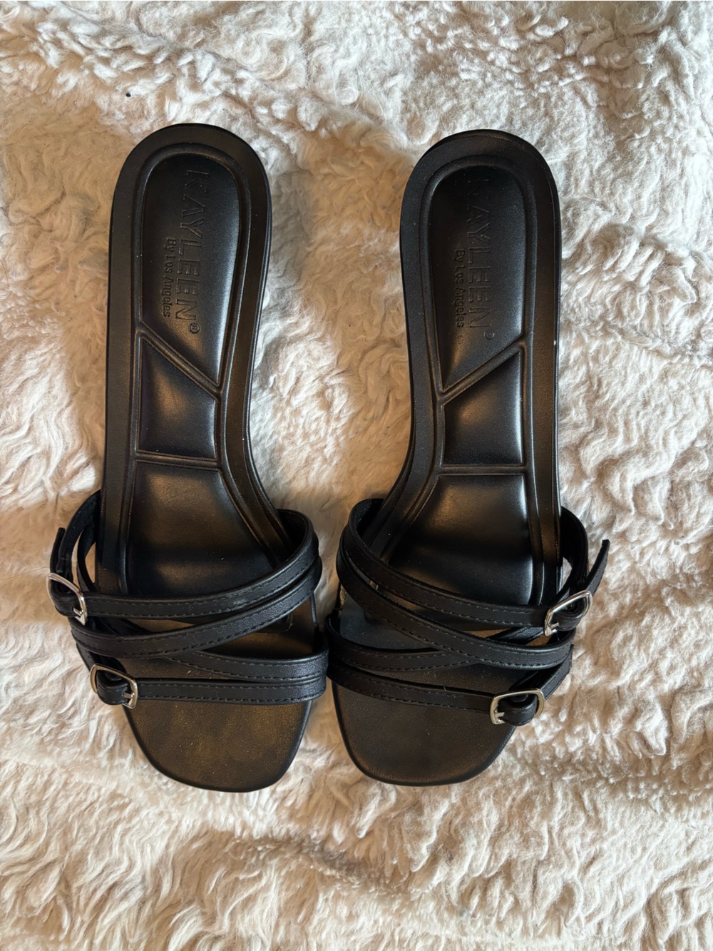 Windsor Black Strappy Buckle Slide Sandals